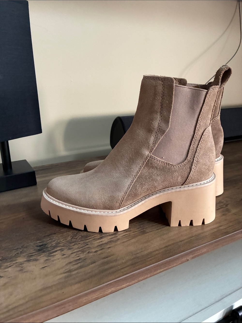 Dolce Vita Taupe Suede Lug Sole Chelsea Bootie